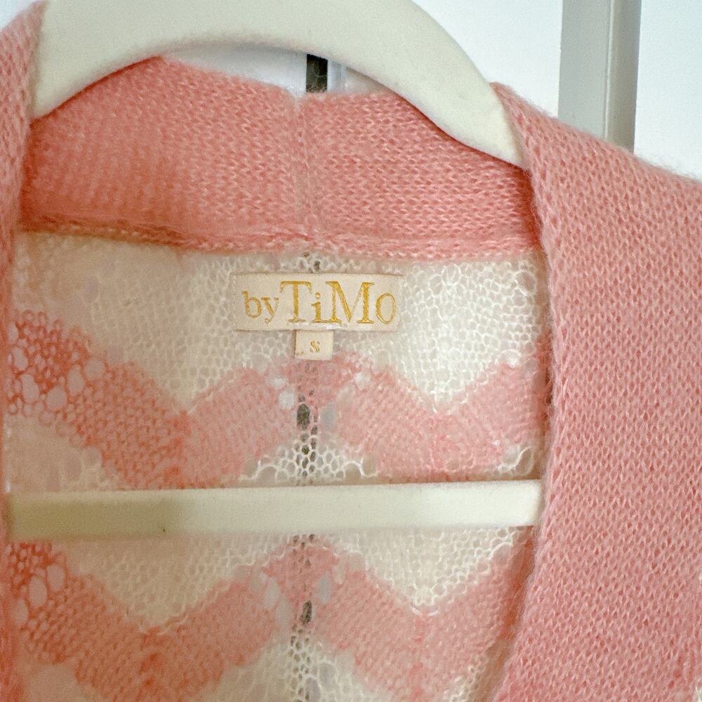 BYTIMO Wool Mohair Knit Pink Chevron Striped Button Down Cardigan | Small - Picture 5 of 10